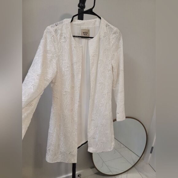 Weill White Lace Cardigan Long Blazer Size 8 New - Picture 1 of 8